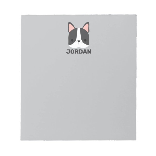 Cute French Bulldog with Personalized Name Notepad (Front)