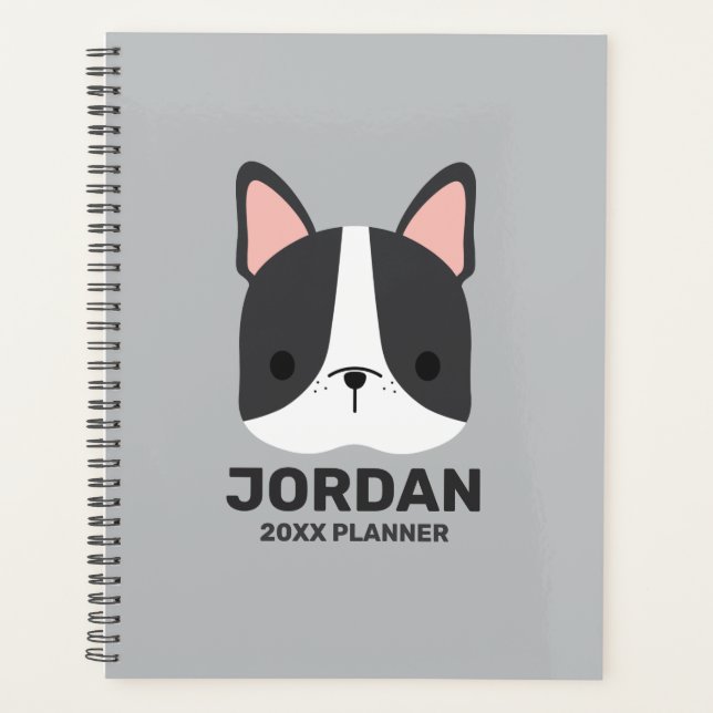Cute French Bulldog with Personalized Name Planner (Front)