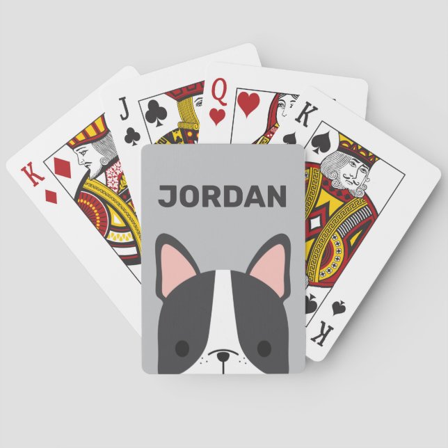 Cute French Bulldog with Personalized Name Playing Cards (Back)