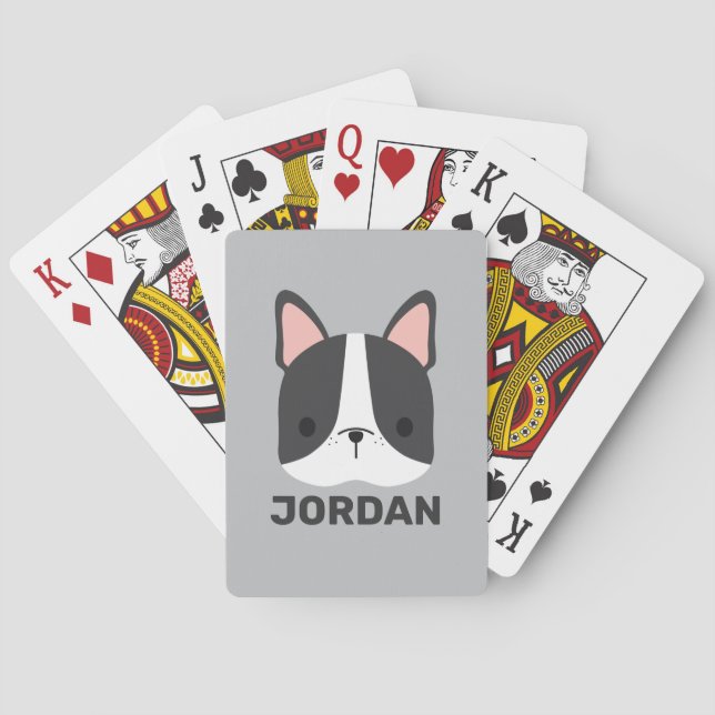Cute French Bulldog with Personalized Name Playing Cards (Back)