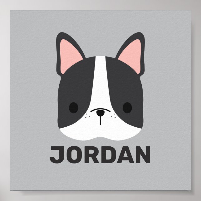 Cute French Bulldog with Personalized Name Poster (Front)
