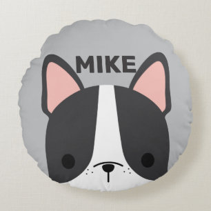 Cute French Bulldog with Personalized Name Round Pillow