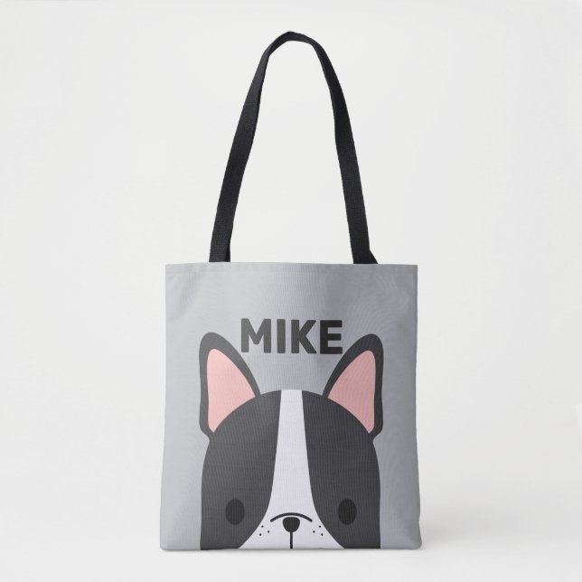 Cute French Bulldog with Personalized Name Tote Bag (Front)
