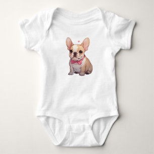 Cute French Bulldog with pink bowtie Baby Bodysuit