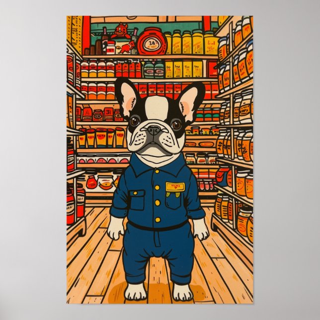 Cute French Bulldog Working Hard Poster (Front)