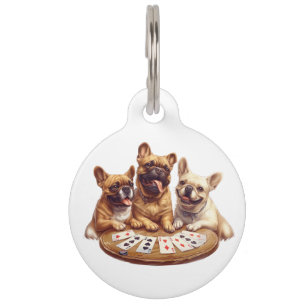 Cute French Bulldogs Playing Cards Pet Tag