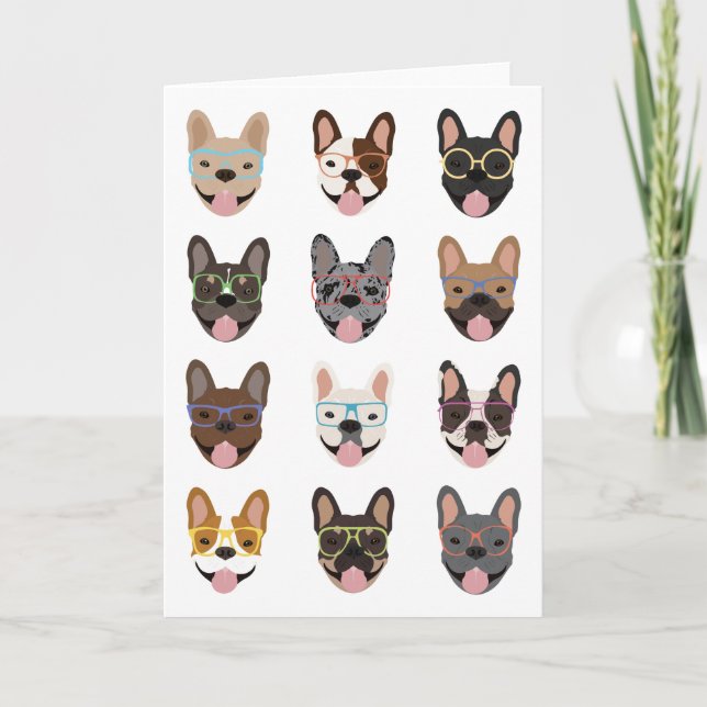 Cute French Bulldogs Wearing Glasses Card (Front)
