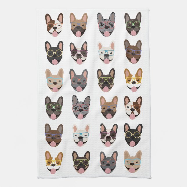 Cute French Bulldogs Wearing Glasses Kitchen Towel (Vertical)