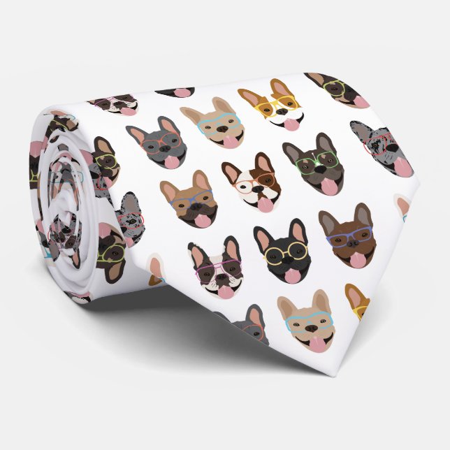 Cute French Bulldogs Wearing Glasses Tie (Rolled)