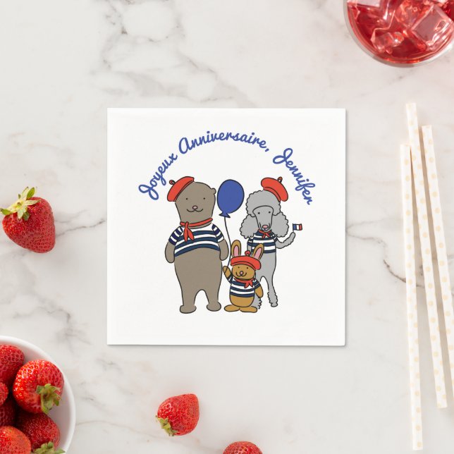 Cute French Cartoon Animals Personalized Napkin (Insitu)