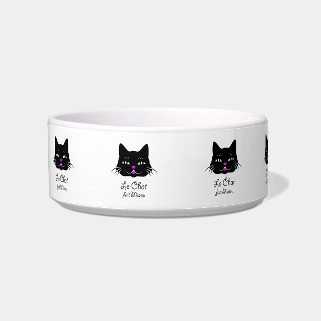 Cute French Cat Says Meow! Bowl (Left)