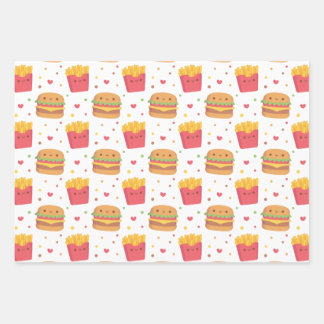 Cute French Fries and Burger Pattern Wrapping Paper Sheet