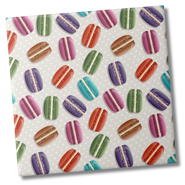 Cute French Macaron Pattern Tile (Colorful Cute Trendy French Macaron Cookie Pattern Ceramic Tile)