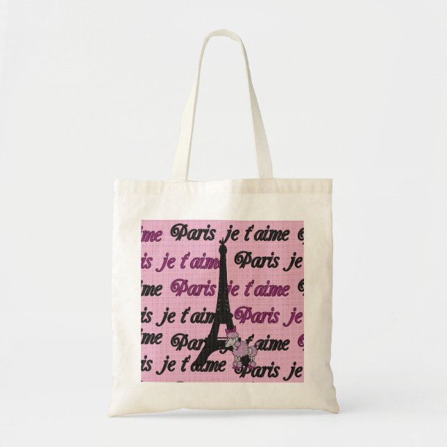 Cute French Poodle and Paris Eiffel Tower Tote Bag (Front)