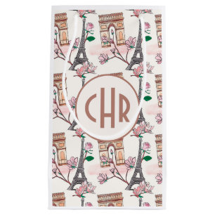 Cute French Theme Monogram   France Landmarks Small Gift Bag