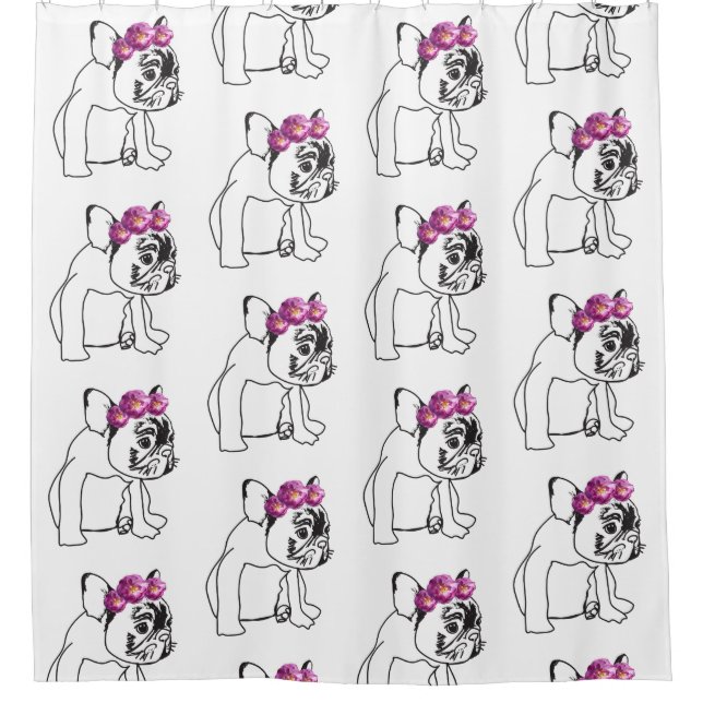 Cute Frenchie, Bulldog Dog Puppy Shower Curtain (Front)