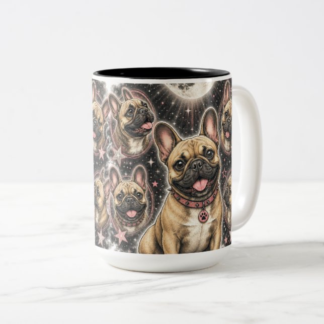 Cute Frenchie Dog Lover Celestial Two-Tone Coffee Mug (Front Right)