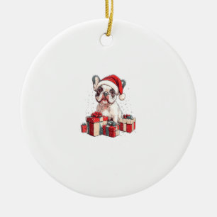 Cute Frenchie Santa Hat Funny Christmas French Bul Ceramic Ornament