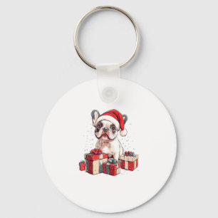 Cute Frenchie Santa Hat Funny Christmas French Bul Keychain