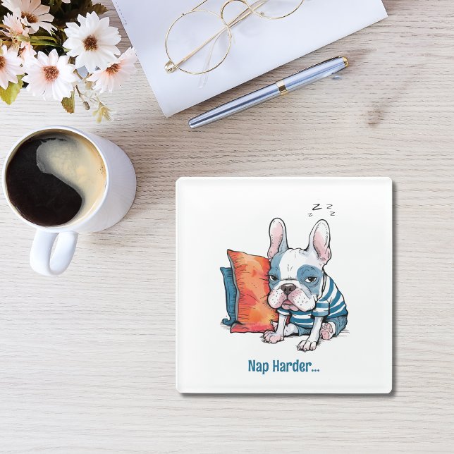 cute Frenchy pet dog, dressed animal, Funny  Glass Coaster (Creator Uploaded)