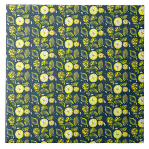 Cute Fresh Summer Lemon Citrus Doodle Yellow Blue Tile