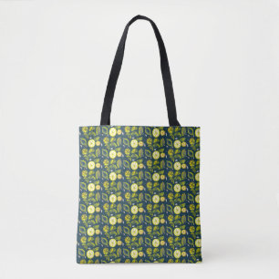 Cute Fresh Summer Lemon Citrus Doodle Yellow Blue Tote Bag