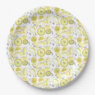 Cute Fresh Summer Lemon Citrus Doodle Yellow Paper Plate