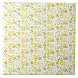 Cute Fresh Summer Lemon Citrus Doodle Yellow Tile
