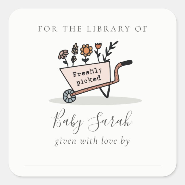 Cute Freshly Picked Blush Floral Cart Baby Library Square Sticker (Front)