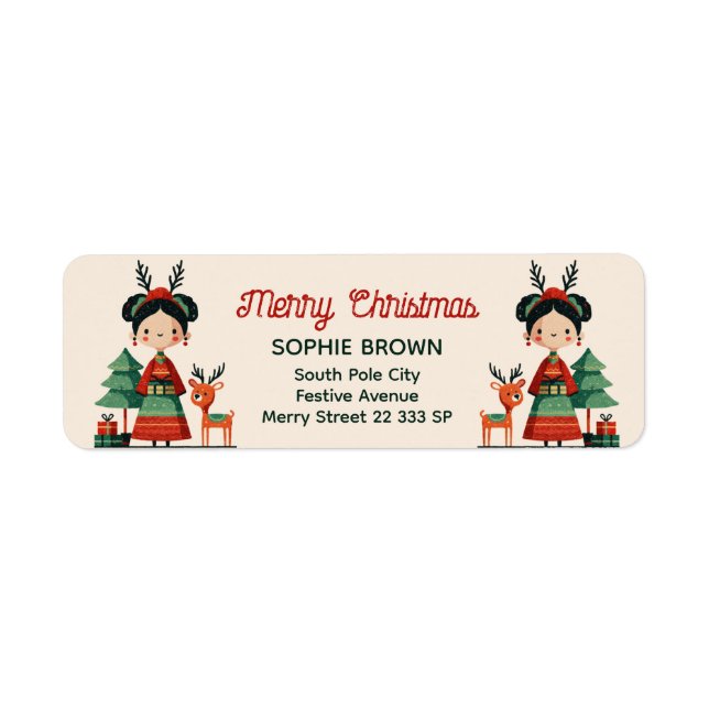 Cute Frida Kahlo Merry Christmas Return Address  (Front)