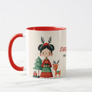 Cute Frida Kahlo Retro Merry Christmas Name Mug