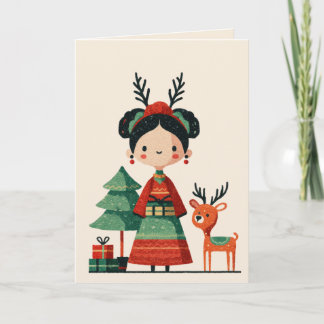 Cute Frida Kahlo Retro Minimalist Merry Christmas Card