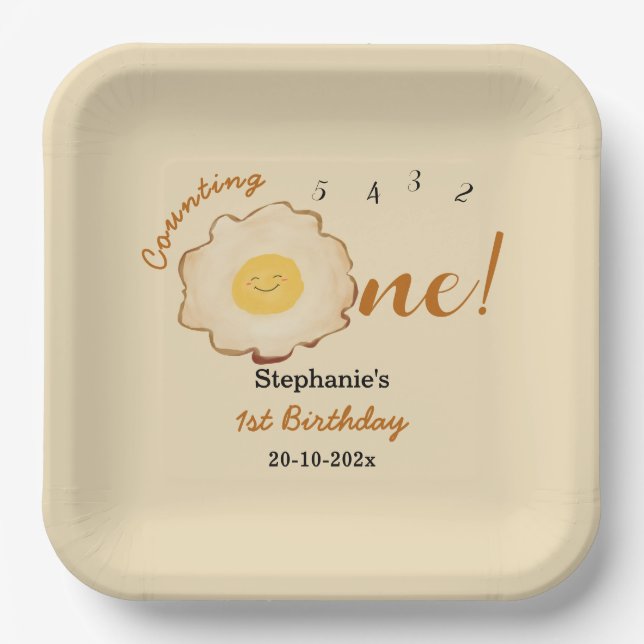 Cute Fried Egg 1st Birthday Paper Plate (Front)