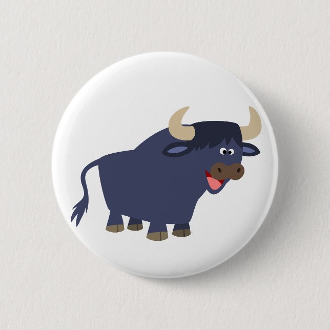 Cute Friendly Cartoon Bull Button Badge (Front)