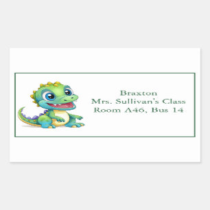Cute Friendly Cartoon Dinosaur Kid's Nametag Sticker