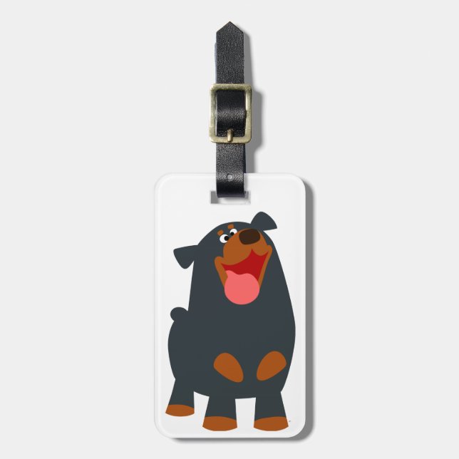 Cute Friendly Cartoon Rottweiler Luggage Tag (Front Vertical)