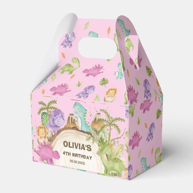 Cute Friendly Dinosaurs Girl Birthday Baby Shower  Favor Box (Front Side)