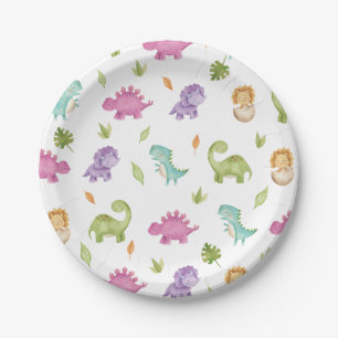 Cute Friendly Dinosaurs Party T-Rex Brontosaurus Paper Plate