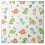 Cute Friendly Dinosaurs Party T-Rex Brontosaurus Tile<br><div class="desc">Matching items available in store! (c) The Happy Cat Studio.</div>