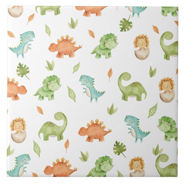 Cute Friendly Dinosaurs Party T-Rex Brontosaurus Tile (Front)