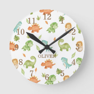 Cute Friendly Dinosaurs T-Rex Brontosaurus Bedroom Round Clock