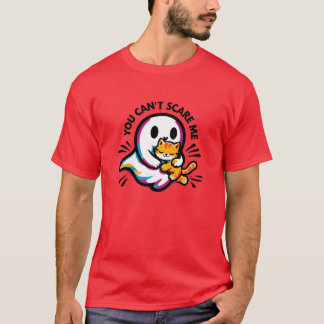 Cute Friendly Ghost and Cat Whimsical Halloween T-Shirt