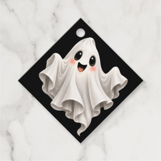 Cute Friendly Ghost Diamond Shape Gift Tags