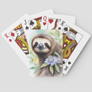 Cute Friendly Sloth Watercolor painting Playing Cards