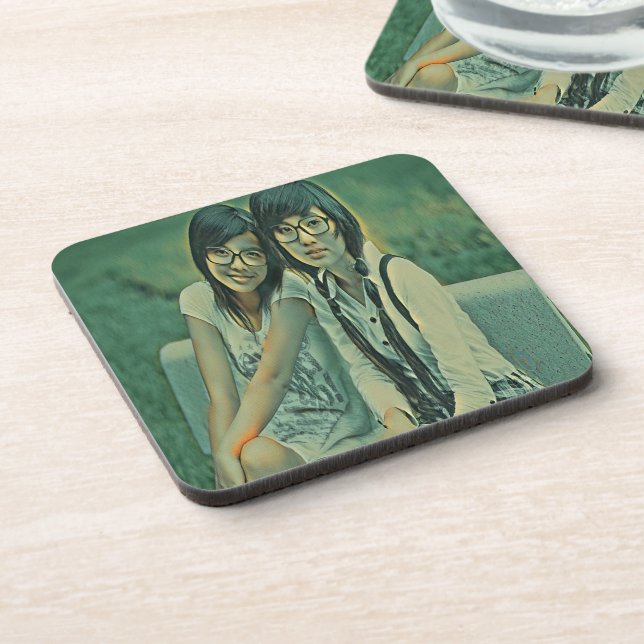 Cute friends sitting next to each other coaster (Left Side)