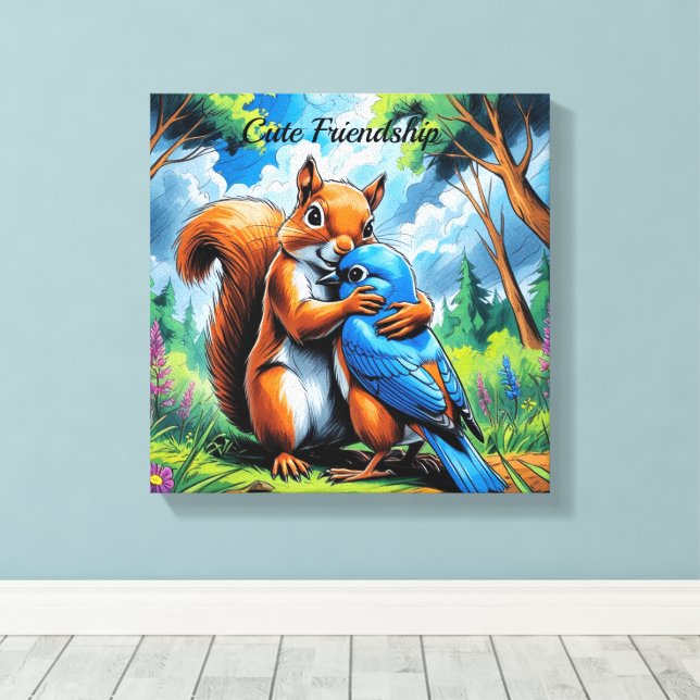 Cute Friendship Stretched Canvas Print (Insitu(Wood Floor))