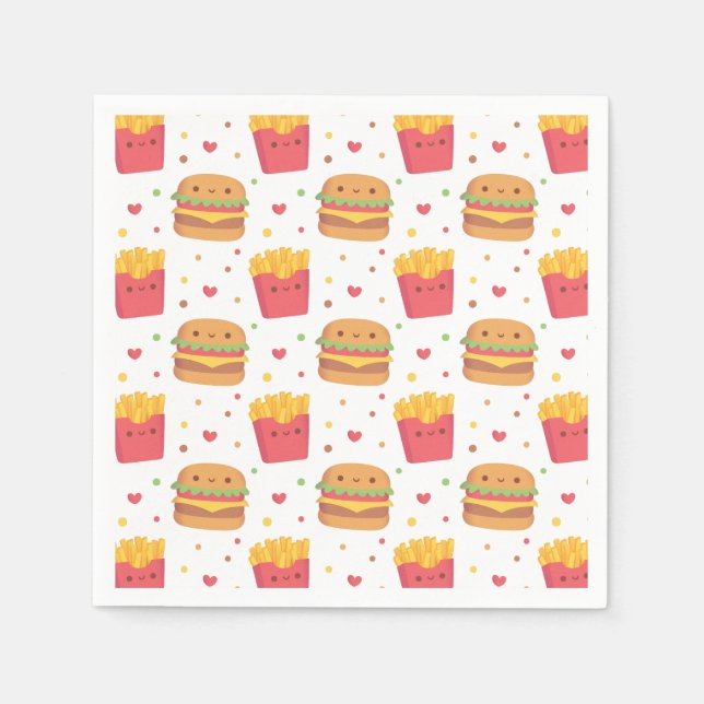 Cute Fries and Burger Pattern Napkin (Front)