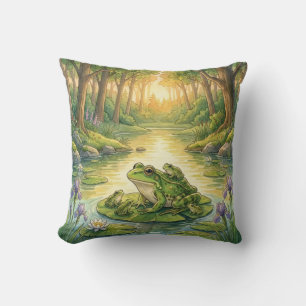 Cute Frog And Babies River and Lake Animals  Throw Pillow