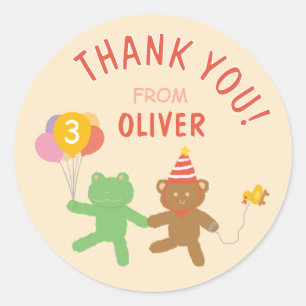 Cute Frog and Bear Birthday Party Favour Sticker