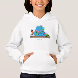 Cute frog and bee in garden cartoon illustration